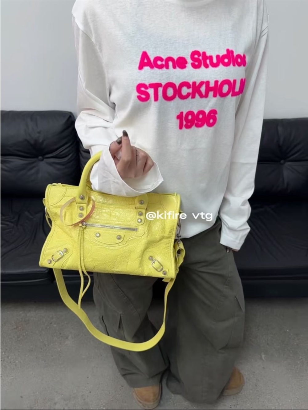 Yellow Leather Top-Handle Shoulder Bag